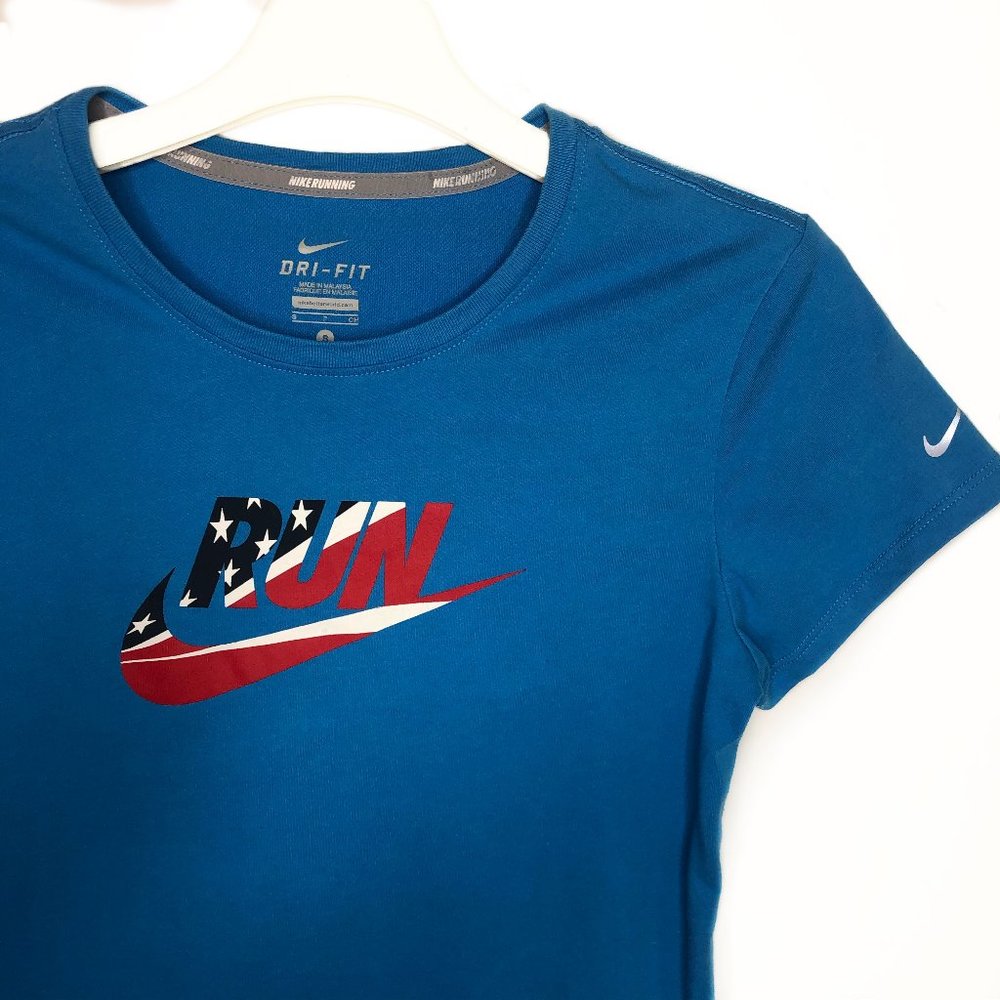 Nike Patriotic Swoosh Dri Fit Run Shirt Size S
